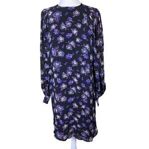 Ganni Floral Long Blouson Sleeve Floral Pansy Georgette Mini Dress 8-10